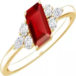 Rosec Jewels 인증 0.75 Ct Lab Grown Ruby 다이아몬드 약혼 반지 실버 Aaaa 품질 에메랄드 컷 루비 -