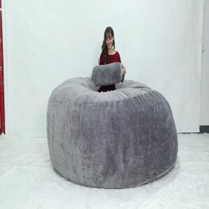 FOAM SAC 맞춤형 셰르파 라이트 그레이 특대 9피트 라운드 인조 모피 대형 콩주머니 의자 소파 침대 xxxl