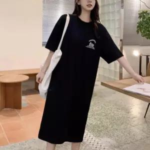 여성 홈웨어 체형커버 와이드 임부복 반팔 원피스 잠옷니트 미디 롱원피스 프릴 브이넥 청치마 여자 미니