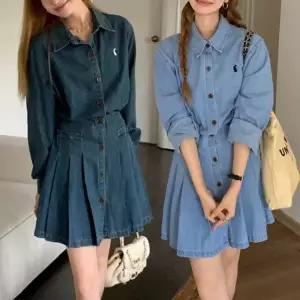 [하프클럽/]데님 긴팔 원피스 청 데님스커트 미니 청스커트