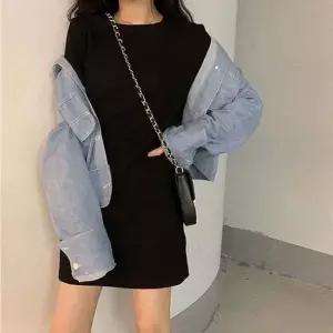 [하프클럽/]긴팔셔츠 루즈핏 원피스 데일리 베이직