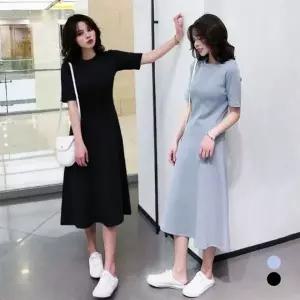 [하프클럽/]롱 원피스 면 데일리룩 반팔 원피스