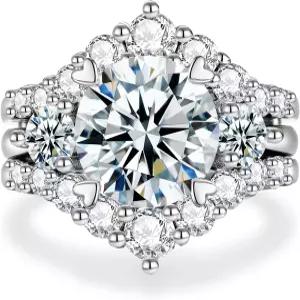 BIHFN 총 5.5cttw 3.5CT 센터 스톤 모이사나이트 웨딩 브라이덜 링 세트 925 스털링 실버 라운드 컷 D 컬러