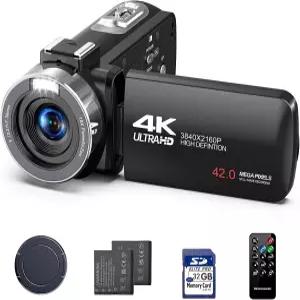 42MP 3인치 270 회전 스크린 18배 디지털 줌 캠 코더(2개의 배터리 32GB SD 카드 리모컨 포함)를