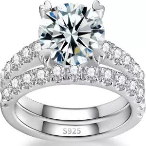 BIHFN 총 4.8cttw 3.5CT 센터 스톤 모이사나이트 웨딩 브라이덜 링 세트 두꺼운 925 스털링 실버 밴드