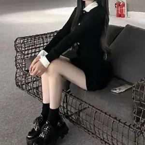 [하프클럽/]미니원피스 블랙 긴팔 카라 데일리 여름