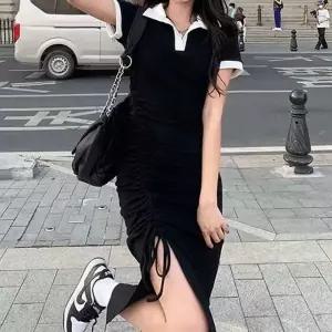 [하프클럽/]여름 반팔 원피스 여자 카라 옆셔링 배색