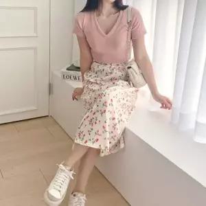 [하프클럽/]롱 스커트 꽃무늬 A라인 밴딩 쉬폰 여성 바캉스룩