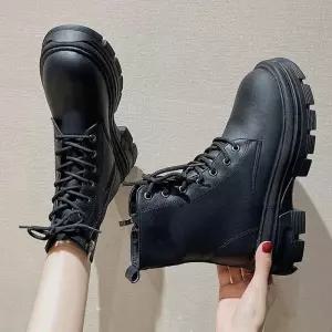 [룽스_62]깔끔한 디자인 키높이 하이탑워커 미들 여성 워커