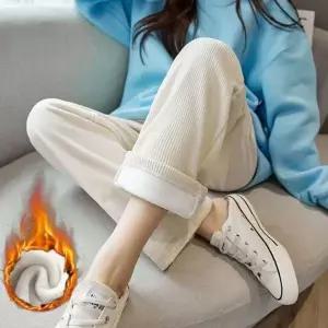 [하프클럽/]기모 코듀로이 통바지 여자 와이드팬츠 겨울 밴딩 스판 골덴