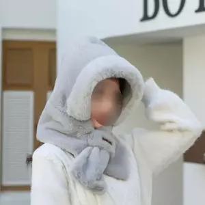 [룽스_62]일체형 겨울 방한용 밍크털 털목도리 모자