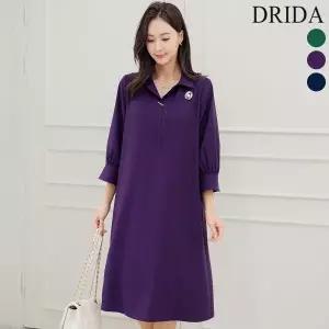 드리다 봄 가을 여자 카라 정장 반오픈 쉬폰 7부 빅사이즈 롱 원피스 40-50대 중년여성 엄마옷 하객 상견례