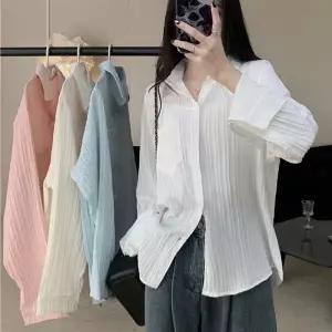 시원한 여름 레이어드 루즈핏 시스루셔츠 아사면 블라우스 남방