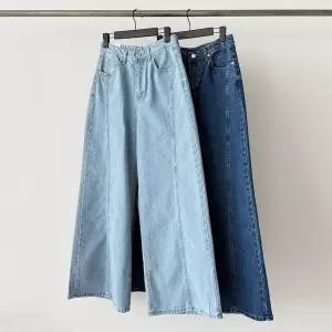 [옷자락] 여성용 커브드 맥시 와이드 부츠컷 청바지