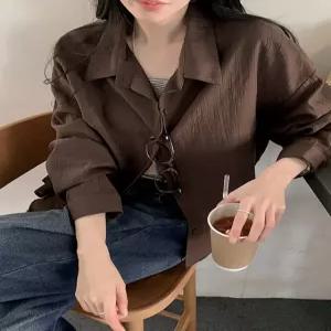 베일 더블라인 시스루 세미크롭 셔츠 87642 빅사이즈 여성의류