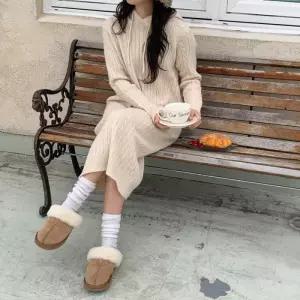 [옷자락]여성 캐주얼 후드 롱 니트 원피스 꽈배기 디자인 후디