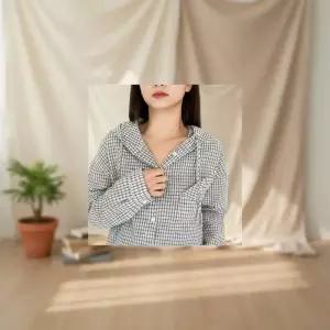[옷자락]여성 세미크롭 포켓 후드 체크 셔츠 남방 후디 후드티