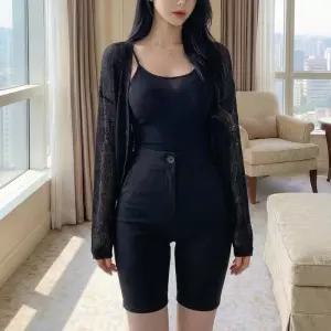 여자 하이웨이스트 옆트임 스판 슬림핏 숏팬츠