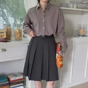 여성 벨트 포함 플리츠 에이라인 길이 스커트 치마