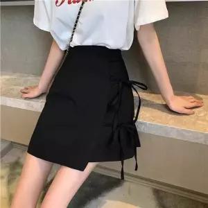 [라일리여성의류] Rly 여성 사이드 리본 A라인 미니스커트 하이웨스트