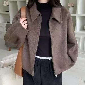 [하프클럽/옷자락]여성 클래식 모직 울혼방 카라넥 집업 자켓