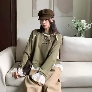 [하프클럽/옷자락]여자 키치무드 레이스 자수 레이어드 프릴 맨투맨