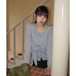 MOOD INSIDE WOMAN (woman) [뷔스티에 SET] 프론트 랩 가디건_Gray