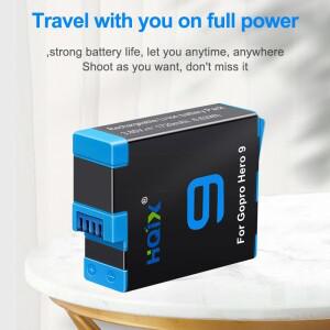 HQIX 적용 가능GoPro Hero 9, 10, 12 블랙 액션 카메라용 AHDBT-901 충전기 배터리