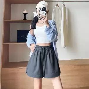바지 여성 검정 여름 캐주얼 조끼 위에 반바지 속건 트렌디 하이웨스트 아이템 쿨링 트레이닝 5부 HT2