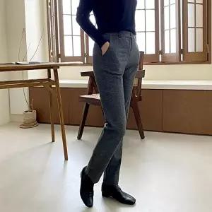 [옷자락][클리어런스]겨울 잔고방 체크 패턴 반밴딩 오피스룩 바지_5
