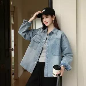 팔콘 여성 여친 청 봄 셔츠 무지데님 유럽 슬림핏 긴팔 레이어드 코트 KKE1