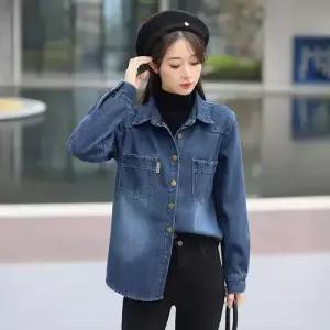팔콘 여사친 여자 청 봄 가을 캐주얼 레이어드 솔리드 무지데님 셔츠 KKE3