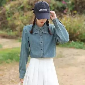 팔콘 여사친 여성용 청 봄 빈티지 캐주얼 셔츠 무지데님 럭셔리기본 슬림핏 상의 KKE1