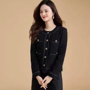 여사친 검정 하프 춘추 클래식 트위드 펄사 스몰카라 코트 MF1