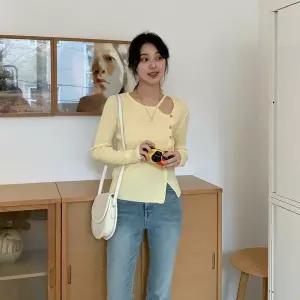 |KHTA568|여성용 브이넥 Y자 골지 슬림핏 니트 티셔츠