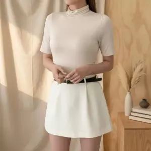 여성 슬림핏 기본 반팔 폴라 티셔츠 남방 터틀넥