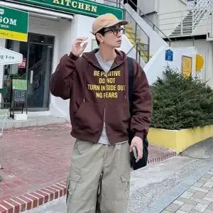 남자 레터링 투웨이 크롭 오버핏 후드 집업