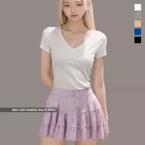 슬림 브이넥 반팔티 여자 여름티 스판 쫄티 레이온 데일리 질좋은 기본티 무지 요가 정장안 이너티