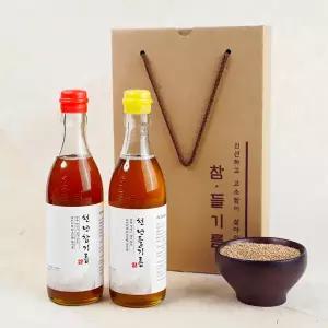 [전라도 청년] 저온압착 100% 천년참기름350ml +천년들기름350ml 선물세트