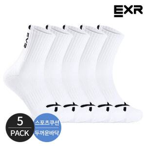 EXR 남성 스포츠 쿠션 발등 로고포인트 중목양말 5P_WHBK