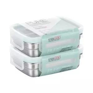 스텐락 국산 스텐밀폐용기 퓨어 직사각 3호 2p세트 350ml