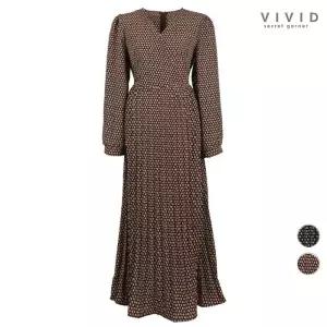 VIVID 커피콩무늬 랩형 스커트주름 원피스