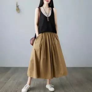 와이드 7부 면마 치마바지 캐주얼 통팬츠 여성 여름 데일리