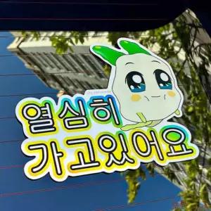 벨르아망 쿵야 초보운전 차량용 스티커 2종 양파쿵야 초보운전 아이가 타고 있어요