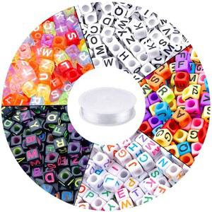 Augshy 1400pcs 5가지 컬러 큐브 알파벳 비즈 팔찌용 문자 주얼리 제작용 50M 크리스탈 스트링 코드 1롤 포함 6mm