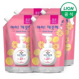 [라이온코리아]아이깨끗해 대용량 리필 1.8L 파우치 4개 손세정제 핸드워시 거품비누 (레몬/순)