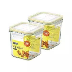 글라스락 클래식 옐로우에디션 정사각 도어포켓 920ml 2조 1개