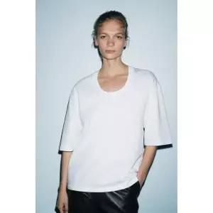 ZARA 자라 러스틱 오버사이즈 티셔츠 - 화이트 121368