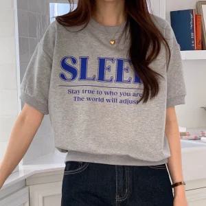 여성 슬릭 레터링 프린팅 반팔 맨투맨 데일리 캐주얼 스웨트셔츠