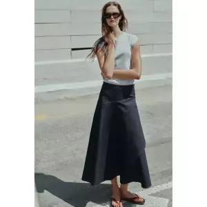 ZARA Z1975 플레어 데님 미디 스커트 - 블루